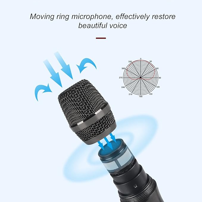 W ireless Microphone Dynamic Mic System Cordless Handheld Mic System with Long Distance UHF Receiver and A Live Sound Card for Karaoke Speech Wedding Church PA System (Gold)