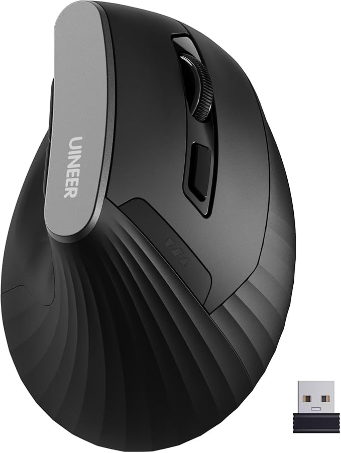 Uineer Vertical Mouse 2.4GHz Ergonomic Wireless Mouse 800/1200/1600/2400 Adjustable Dpi 6 Buttons Battery Powered Mouse for Laptop PC Mac Comfort and Reduced Wrist Strain (Black)