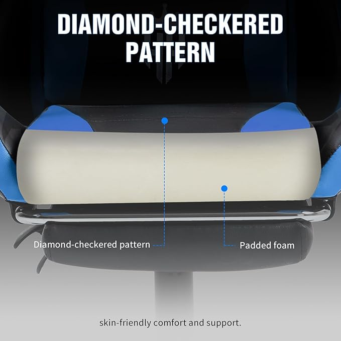 Gaming Chair with Footrest Ergonomic Computer Chair for Adult Adjustable Headrest Lumbar Pillow Large Size Reclining Gaming Chair Big and Tall with Linkage Armrest for Home Office Gaming (Blue)