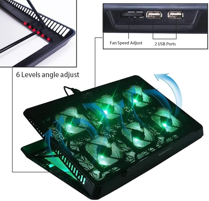 Laptop Cooling Pad Laptop Cooler with 6 Quiet Fans for 15.6 Inch Laptop Cooling Fan Stand Portable Slim USB Powered Gaming Laptop Cooling Pad