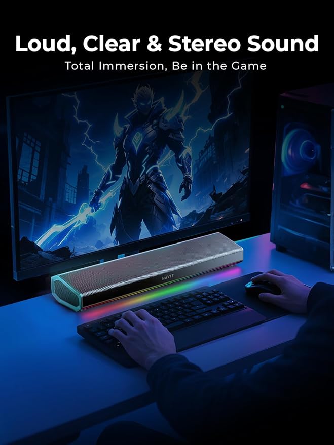 havit Computer Speakers for Desktop PC Bluetooth 5.3 Pc Soundbar with Dynamic LED Light HiFi Stereo Poratble Bluetooth Speaker Gaming Speakers for PC LaptopTablet