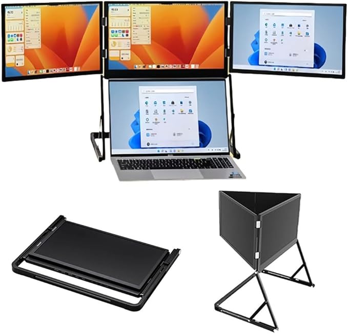15.6”Laptop Tri-Fold Monitor 1080p Fhd Portable Laptop Screen Extender Type-C/HDMI/USB-C Plug-Play Triple Monitor with 360° Rotation Adjustable Viewing Angles Compatible with Windows and Macos (1pc)