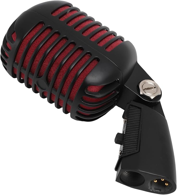 CHICIRIS Vintage Dynamic Microphone with Rack for Flexible Positioning in Karaoke Parties (Black)