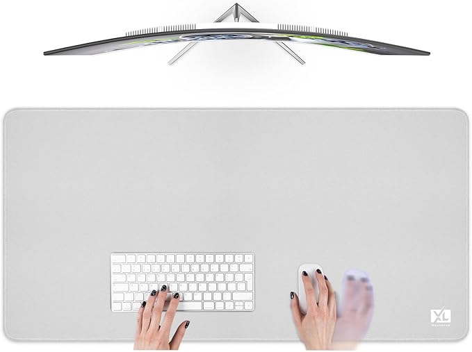 Silver Gray 3XL Color Mouse Pad - Huge (48''x24'') Desktop Mat - Durable Waterproof and Non-Slip Extended Gaming Mousepad