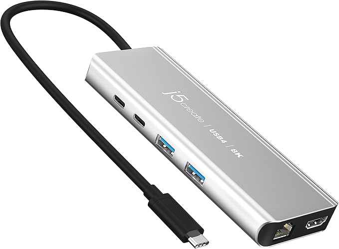 j5create USB4 8K Multi-Function Hub - 8K60/4K144 HDMI 2.5G Ethernet PD Charging 10Gbps USB-A 10Gbps USB-C Ports | Compatible with MacBook Windows Thunderbolt 3/4 and USB4 Devices (JCD403)