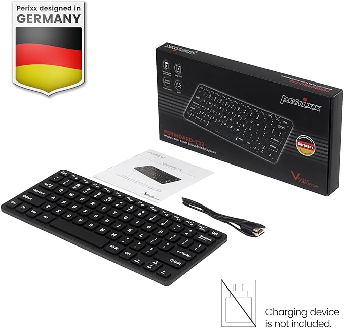 Perixx PERIBOARD-732B Wireless Backlit Mini Keyboard - X Type Scissor Keys - White Backlit - US EnglishBlack11950