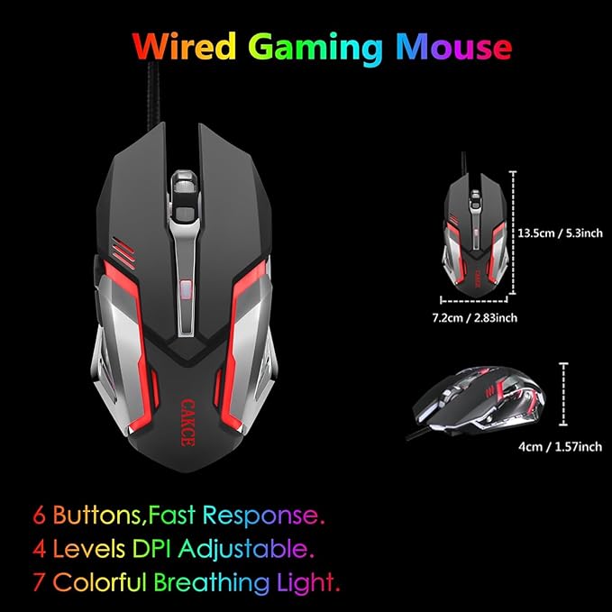 RGB Gaming Keyboard and Colorful Mouse ComboUSB Wired LED BacklightLetter GlowMechanical Feeling for Laptop PC Computer Game and Work