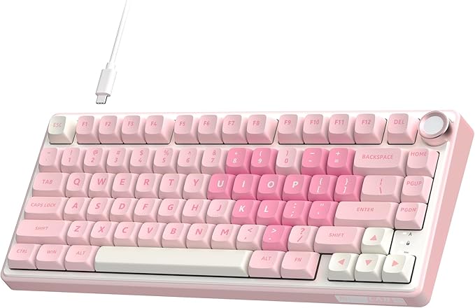 RK ROYAL KLUDGE R75 Mechanical Keyboard Wired with Volume Knob 75% Keyboard Gasket Mounted Hot Swappable Creamy Sound MDA Profile PBT Keycaps Pink