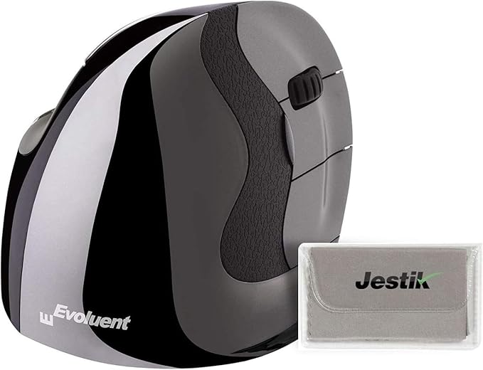 Evoluent Mouse VMDLW - VerticalMouse D Right Hand Ergonomic Design Evoluent Vertical Mouse D Large with Wireless Connection for Laptop and PC Plus Jestik Microfiber Cloth