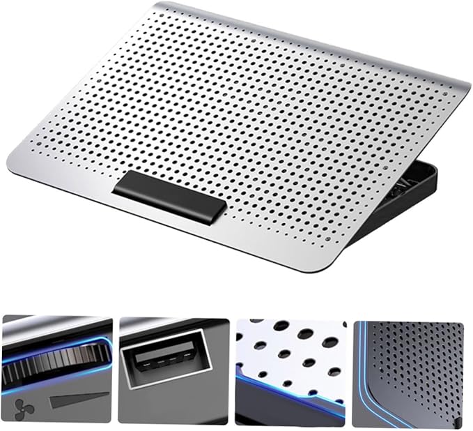 Laptop Cooler Stand with Adjustable Silent Fan Aluminum Alloy Notebook Radiator for Heat Dissipation Ergonomic Cooling Accessory for Home Office and School Use