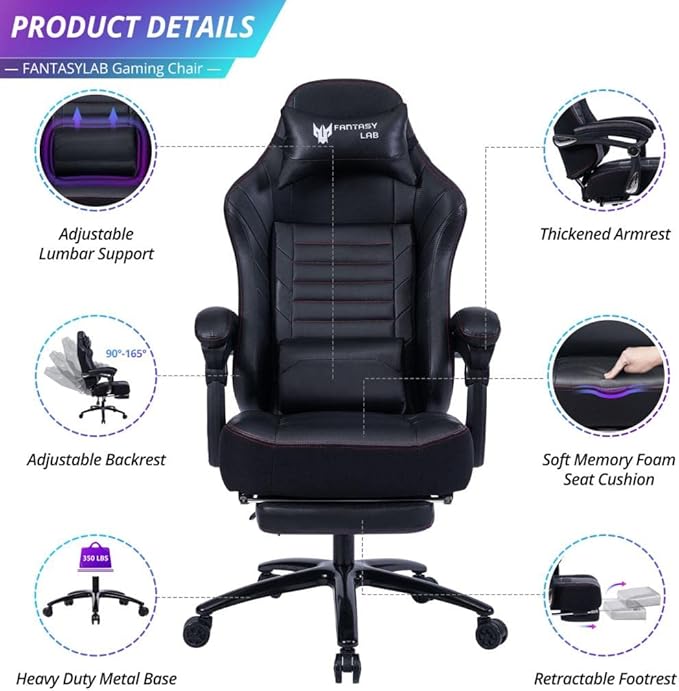 Game in Comfort: Black PU Ergonomic Racing Office Chair with Adjustable Seat Height - Perfect for Work &amp Play