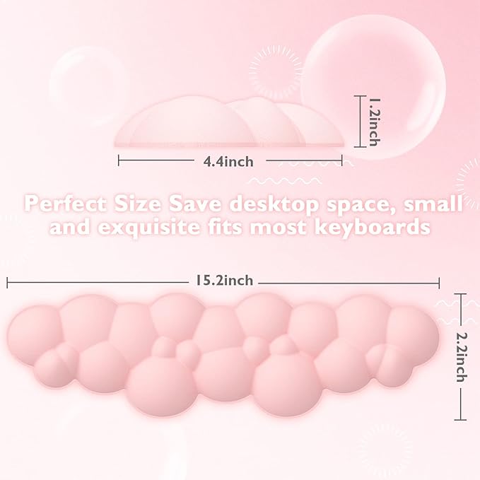 ATTACK SHARK Cloud Mouse Pad Wrist Support and Keyboard Wrist RestErgonomic Design for Typing Pain ReliefMemory Foam Wrist Rest Leather Cup CoasterLightweight Desk Gel Hand Wrist Rests(Pink)