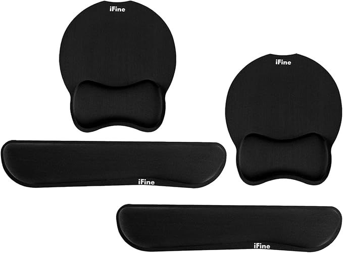 iFine Upgrade Enlarged Superfine Fibre Soft Smooth Memory Foam Ergonomic Mouse Pad &amp Keyboard Wrist Rest for Desktop Mac Gaming or Office Stress Free Typing (Black Two Sets)