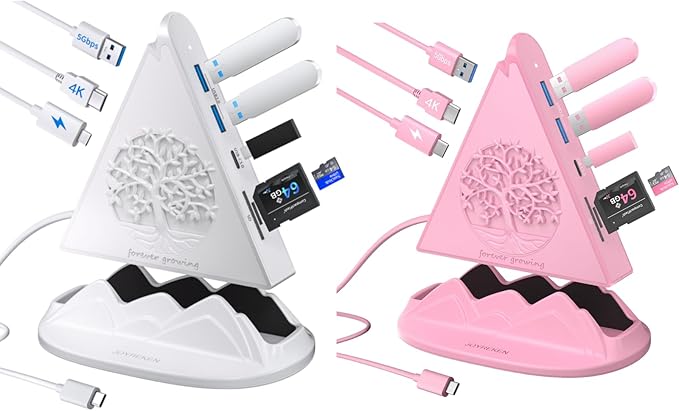 White&ampPink USB C Hub Multiport Adapter8-in-1 Tree USB C Hub with 4K 30Hz HDMI100W Power Delivery5Gbps 3 USB-A Data PortsUSB-C3.0 SD/TF Card ReaderRGB USB Hub for MacBook Air/ProSurface Pro