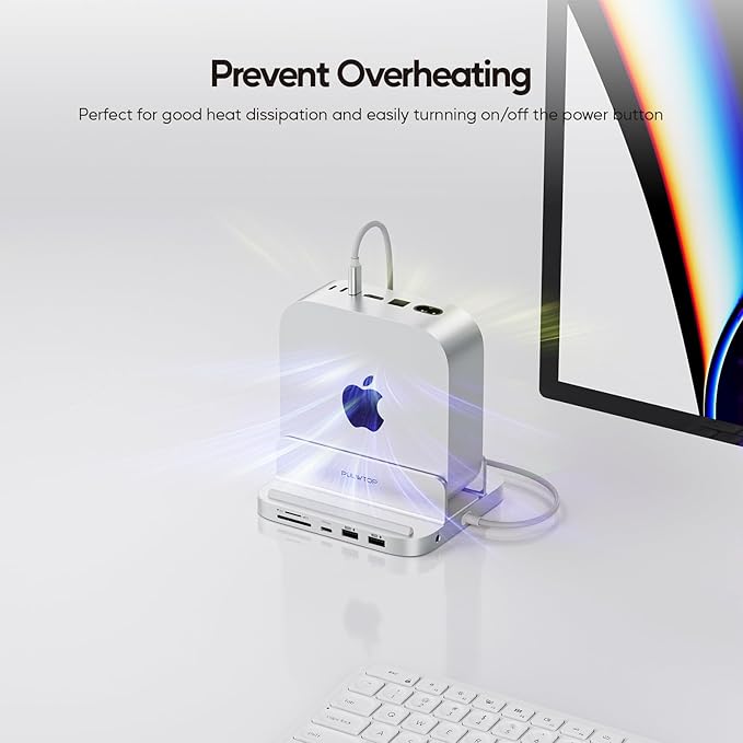 Mac mini M4 Dock with 4TB M.2 SSD Enclosure 8-in-1 Aluminum Vertical USB-C Hub for Mac mini M4 Pro Hub Stand with USB-A/C 3.2 10Gbps 2xUSB-A 2.0 3.5mm Audio SD/TF (SSD NOT Included)
