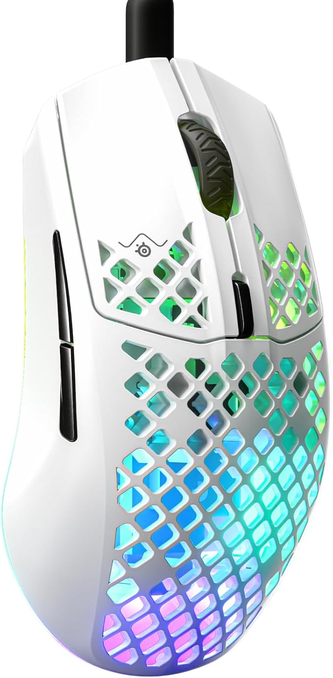SteelSeries Aerox 3 - Holey RGB Gaming Mouse - Ultra-lightweight Water Resistant Design - 8500 DPI TrueMove Core Optical Sensor - Snow