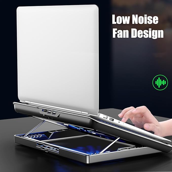 Adjustable Laptop Cooling Pad - Aluminum Alloy Quiet Fan Riser Base Cooler for Computer Laptop Keyboard Phone Tablet Book Perfect for Desk Home Workplace Dorm Efficient Heat Management Lightweigh