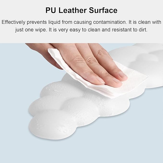 Cloud Keyboard Wrist Rest and Mouse Wrist Rest Kawaii Memory Foam Wrist Support Mouse Pad for Typing Pain Relief Cloud Palm Rest with Mousepad Non-Slip Base for Home Office Computer Laptop (White)