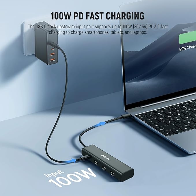 NEEWER USB C Hub Dock with Cold Shoe Adapter 4 in 1 Multiport Adapter Dongle with 3X USB C Port 3.1 Gen2 &amp 1x 100W PD 10Gbps Compatible with iPhone 16 15 iPad Mac Android PC Laptop PS020E