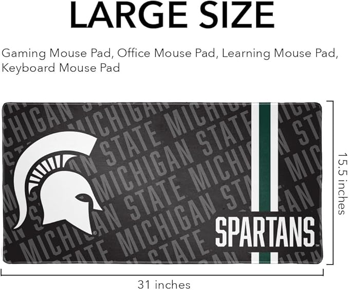 Michigan State MSU Spartans Mascot Large Gaming Mouse Pad Desk Mat with Stitched Edges Non-Slip Base for Gamer Home and Office 31.5 x 15.7