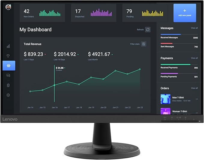 Lenovo D24-40 Monitor 23.8 FHD Display Tilt Stand HDMI and VGA Ports 75Hz Refresh Rate AMD FreeSync 250 nits Raven Black