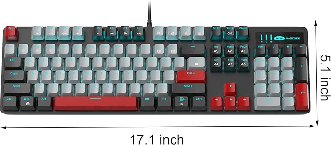 MageGee Mechanical Gaming Keyboard New Upgraded 104 Keys Blue Backlit Keyboards with Blue Switches USB Wired Mechanical Computer Keyboard for Laptop Desktop PC Gamers(Black &amp Gray)