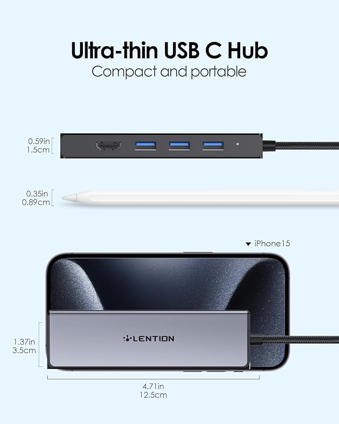 LENTION USB C Hub with 1000M Gigabit Ethernet Adapter 4K HDMI Display 3xUSB-A 3.0 Ports for MacBook Pro/Air/Neo Dell Lenovo HP Laptops and More Stable Driver Certified (C25 Space Gray)