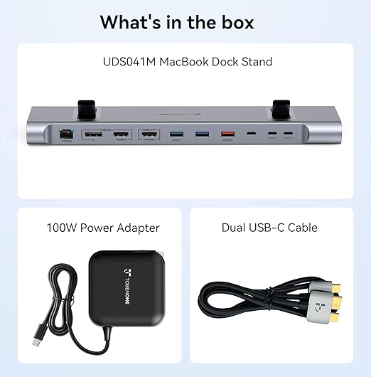 TobenONE MacBook Docking Station Dual 4K@60Hz Monitor 16-in-2 USB C Docking Station Stand with 2.5Gbps Ethernet100W GaN Power Supply 2 HDMI&ampDP 5 USB Ports