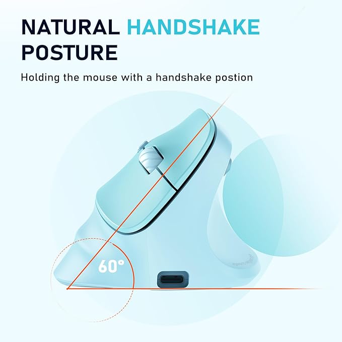 MEETION Ergonomic Mouse Wireless Vertical Mouse RGB Backlit Rechargeable Mice for Bluetooth(5.2 + 3.0) &amp USB-A with Type-c Adapter 4 Adjustable DPI Mac/Windows/Andriod/PC/Tablet/iPad Blue