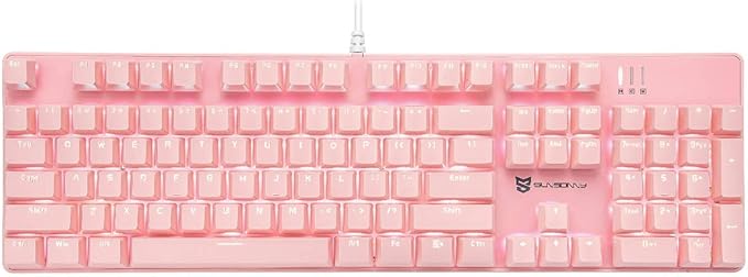 Full Size Wired Mechanical Gaming Pink Keyboard | Blue Switch 104 Keys US Layout Full Size Pink PC Gaming Keyboards | Hot Swappable LED Backlit Light Up Wired Mechanical Computer Keyboards