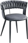 Adjustable Office Computer Chair with Armrest 1pcs Velvet Modern Upholstered Accent Dining Chairs with Curved Tufted Backrest(Dark Gray)