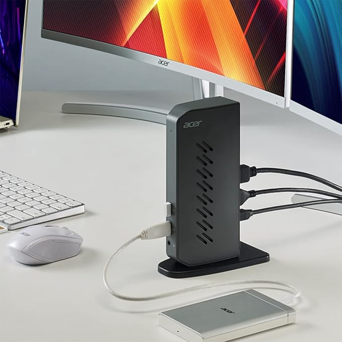 Acer U301 USB 3.0 Dock for Windows | 2 x HDMI Ports | 2 USB 3.1 Gen 1 Ports | 4 USB 2.0 Ports | Gigabit Ethernet | Requires One USB 3.1 Type A or USB 3.1 Type-C on Computer | Gray