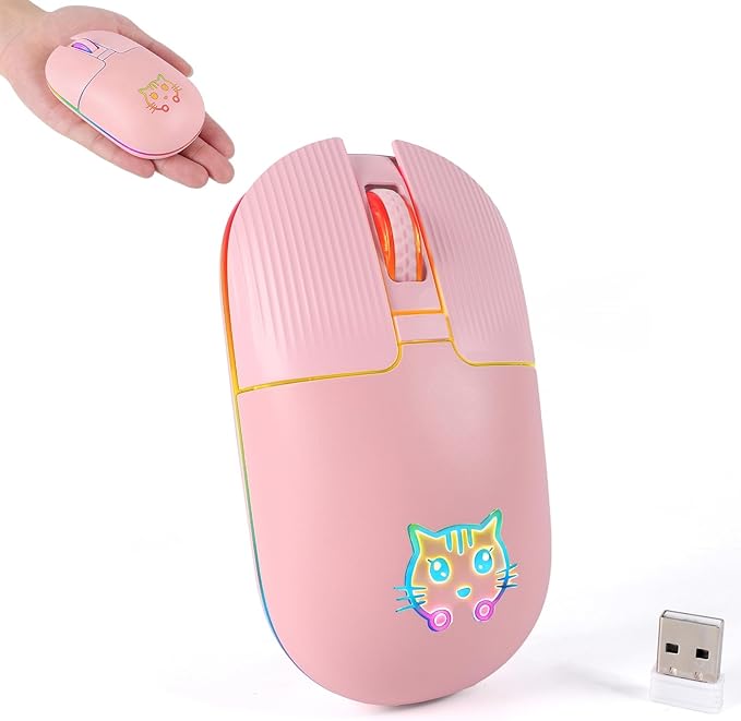 RGB Wireless Mouse Type-C Rechargeable Silent Buttons LED Breathing Light Cat Pattern for Laptop and Desktop