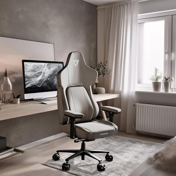THUNDERX3 CORE Gaming Chair for Adults Ergonomic Office Chair High Back Desk Chair Synchronous Tilt Forward Tilt 360° Self-adjusting Lumbar Support Multipurpose Footrest Fabric Loft Light Grey