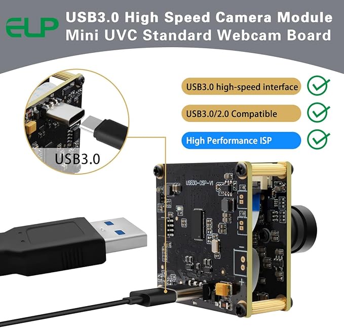 ELP Ultra HD 20MP USB3.0 Camera Module for Computer Mini UVC 3840P USB3.0/2.0 Lightburn Cameras for Windows Linux Mac Pi Wide Angle 95°(H) AR2020 4K 30FPS Webcam Board for PC Laptop Jetson Nano