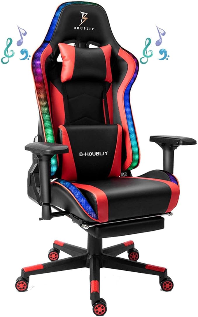 TBQATNTS with Footrest Video Game Chair High BackComputer Chair with Footrest and Lumbar SupportGaming Chair with Led LightsAdjustable Armrest Heightwith Speakersfor Office Or GamingRed