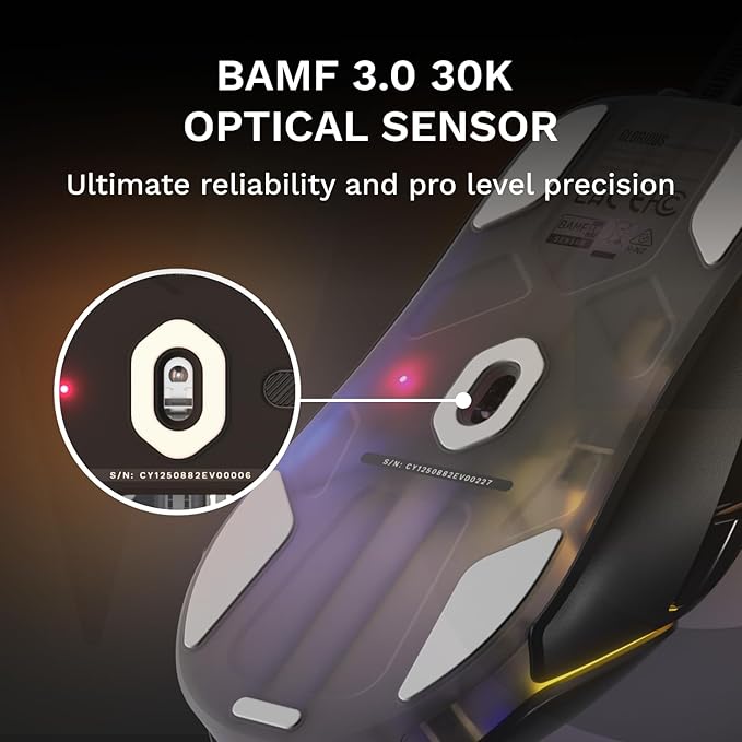GLORIOUS Gaming Model O3 Wired Gaming Mouse - Ultralight 54g Weight 130M Click Optical Switches 30K DPI BAMF 3.0 Sensor 750 IPS Tracking 50G Acceleration Supports All Grip Types - Black