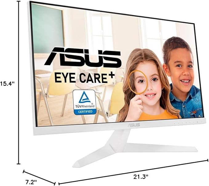 ASUS VY249HE-W 23.8” 1080P Monitor - White Full HD 75Hz IPS Adaptive-Sync/FreeSync Eye Care Plus Color Augmentation Rest Reminder HDMI VGA Frameless VESA Wall Mountable