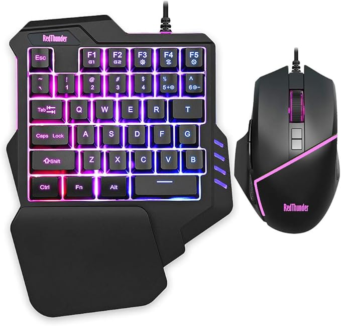 RedThunder One-Handed RGB Gaming Keyboard and Mouse Combo 35 Keys Mini Gaming Keypad 6400 DPI Mouse Portable Game Controller for PC Gamer