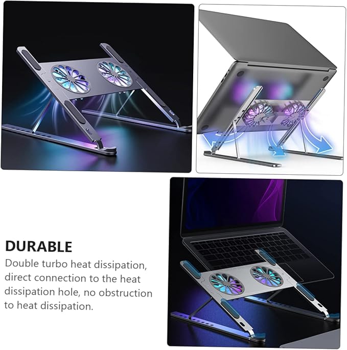 TEHAUX High-Speed Rotation Mute Fan Gear Height Adjustment Protection Gaming Laptop Cooler Stand Led