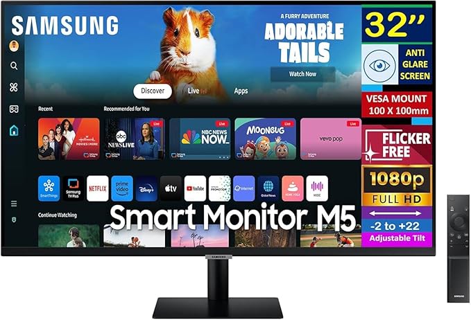 Samsung 32 Smart M5 (M50D) FHD VA Monitor with HDR10 4ms Response Time Anti Glare Flicker Free VESA Mount (100mm) HDMI Black Color (LS32DM500ENXGO) (Renewed)