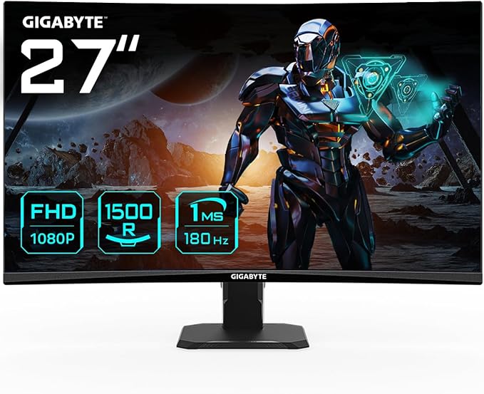 Gigabyte GS27FC 27 FHD Curved Gaming Monitor - 1920 x 1080 180Hz 1 250 cd/m² FreeSync Premium HDR Ready HDMI 2.0 DisplayPort 1.4