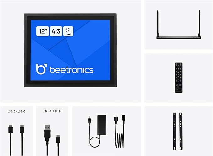 Beetronics 12 Inch Touchscreen Monitor | Full HD 1080p | 12TSV7M – Industrial-Grade Professional 10-Point Multi Touch Display for PC Mac Linux – HDMI DisplayPort USB-C VGA Inputs