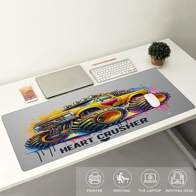 Yellow Car Truck Large Mouse Pad Gaming Mousepad Desk Mat for Desktop Computer Keyboard Waterproof Mouse Mat Desk Pad with Non-Slip Base for Game School Office Home 35.4 x 15.7