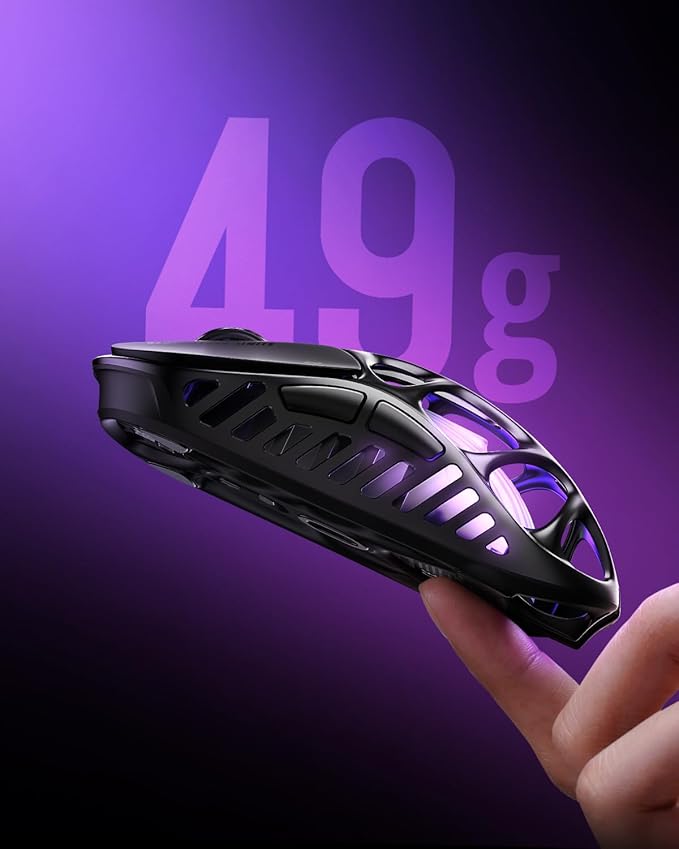 GravaStar Mercury X Pro Wireless Gaming Mouse Come with 8K Dongle – 32000 DPI PAW 3950 Sensor 8000Hz Polling Rate Only 49g Magnesium Alloy Hollow Frame RGB Lighting 5 Programmable Buttons