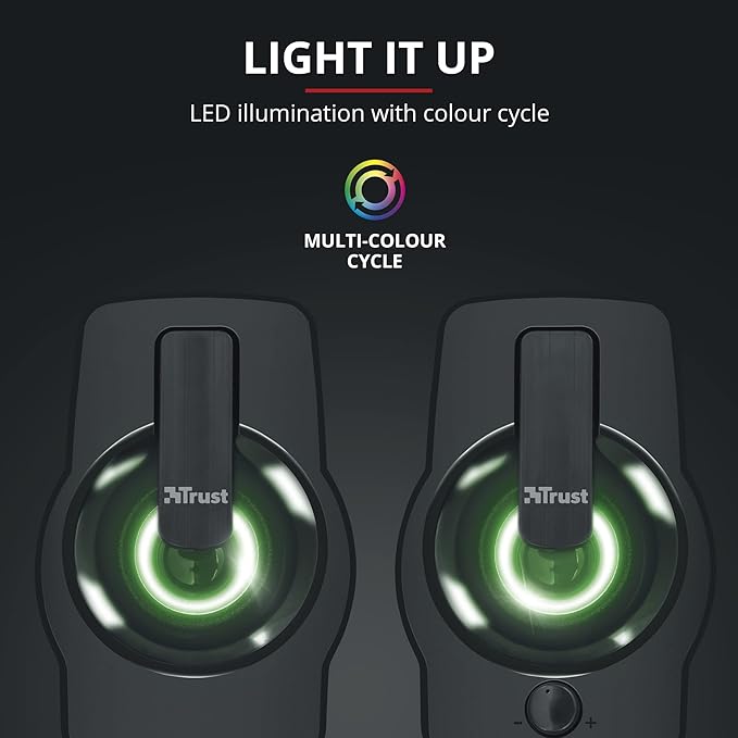 Trust Gemi RGB LED 2.0 PC Speakers for Computer and Laptop 12 W USB Powered Illuminated - Black
