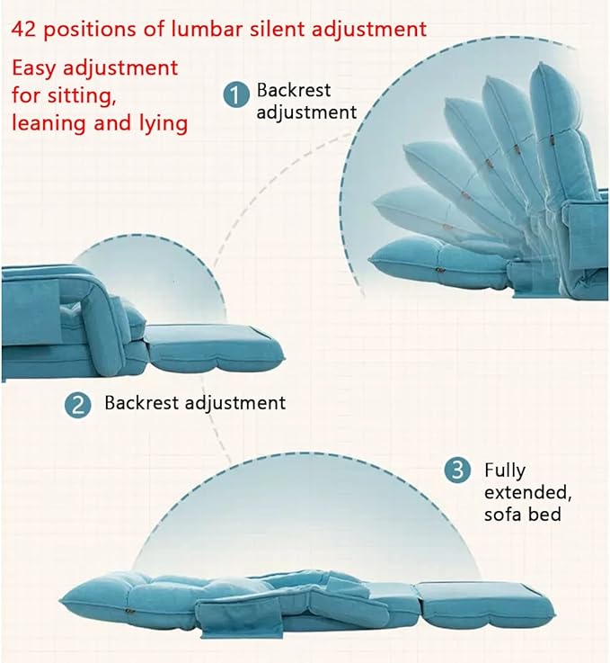 YCKEGEW Folding Lazy Floor Sofa Sleeper Chair Lounge Seat with Side Storage42-Position Adjustable Reading Chair for Kids AdultFloor Sofa BedLoading 330LB (Color : Lake Blue)