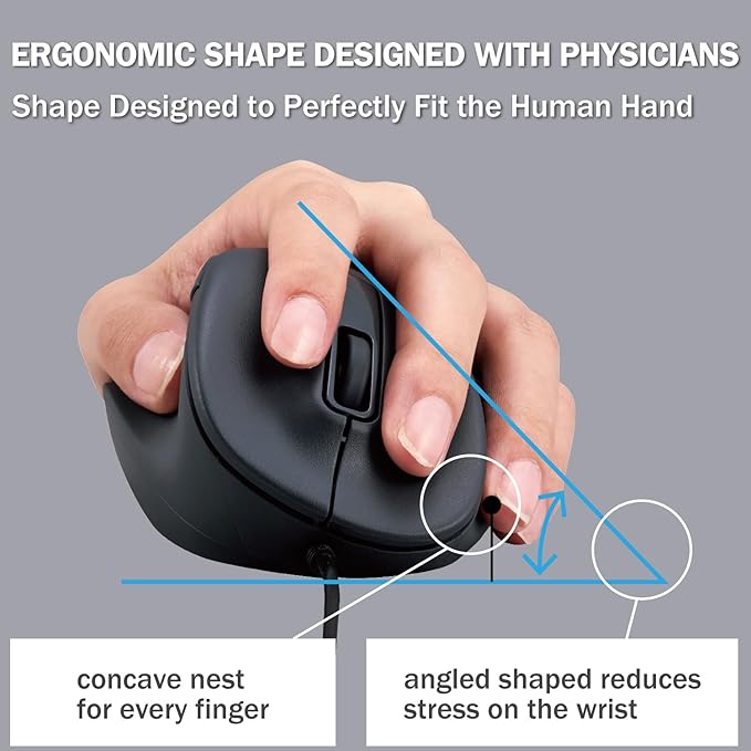 ELECOM Left Hand Wired USB Ergonomic Shape Mouse Silent Click 2000DPI 5 Buttons Optical Sensor Compatible with PC Mac Laptop EX-G Lsize Black (M-XGL31UBSKBK)