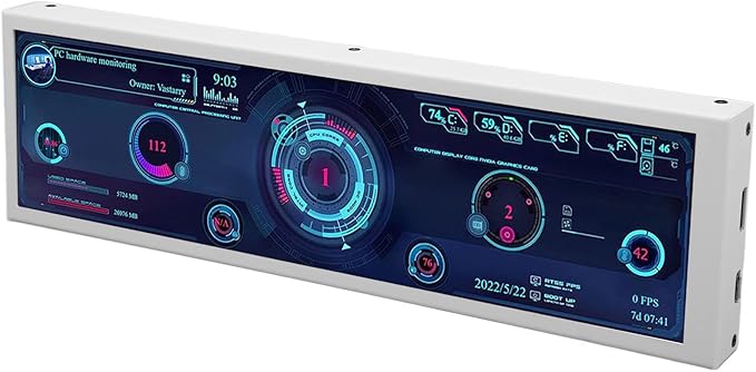 Dpofirs 8.8in Computer Temp Monitor PC Sensor Panel Display with DIY Theme 1920x480 CPU GPU Temperature Data Display Support for LinuxWindows