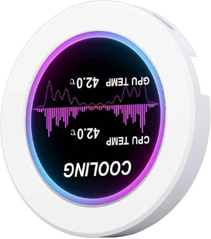 Round IPS LCD Display for PC Hardware and Watercooler Monitoring - 2.1 Inch 480x480 Resolution Screen - CNC Machined Aluminum Alloy Shell in White - 360 Degree Rotation and Type C